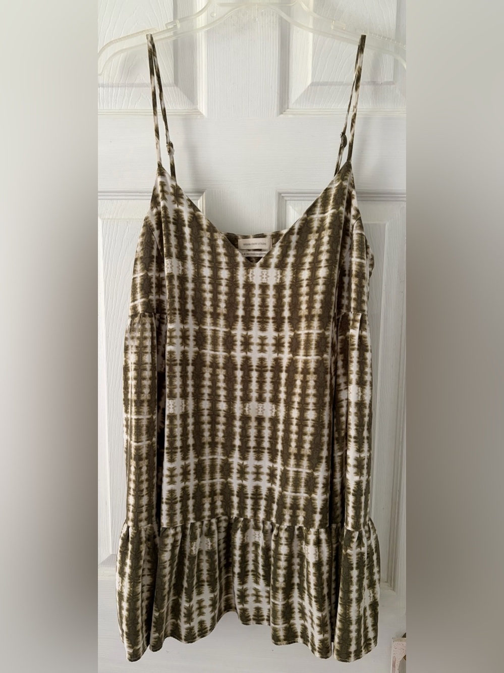 Urban Outfitters Olive and White Tie-Dye Ruffle Hem Dress